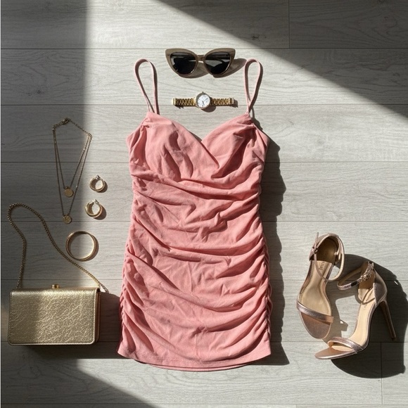 Fashion Nova Dresses & Skirts - Fashion Nova Pink Ruched Bodycon Mini Dress - Size L